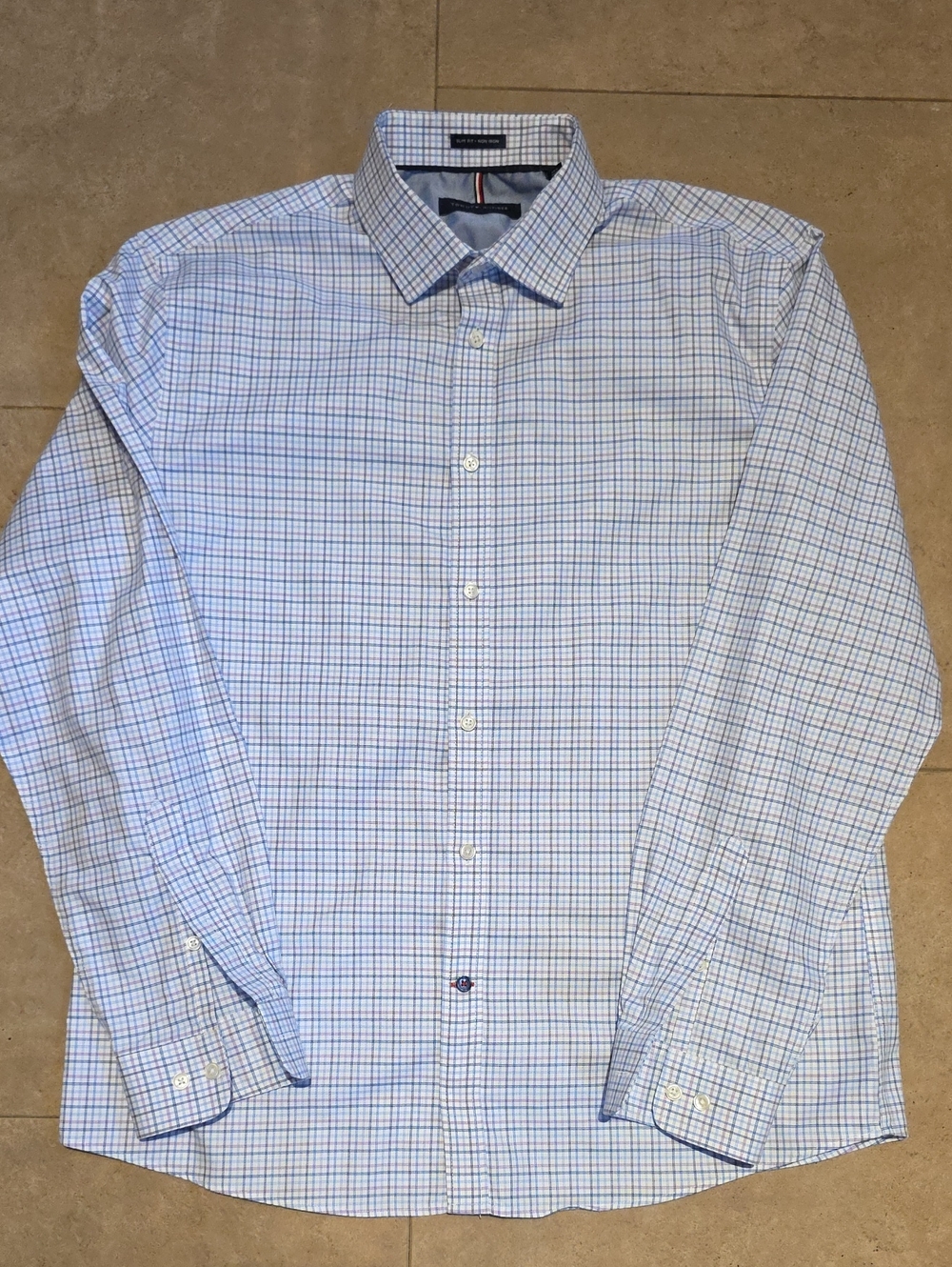 Tommy Hilfiger Blue and White Windowpane Dress Shirt. Slim Fit. Size 16½ 34/35